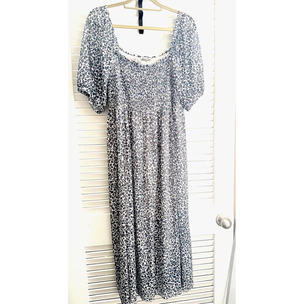 Anthro Baum Und Pferdgarten Judith Floral Maxi Dress Sz L Smock Mesh Blue White